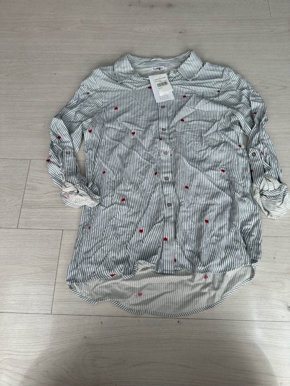 NEW Love Fire Stripe heart long sleeve button down shirt
